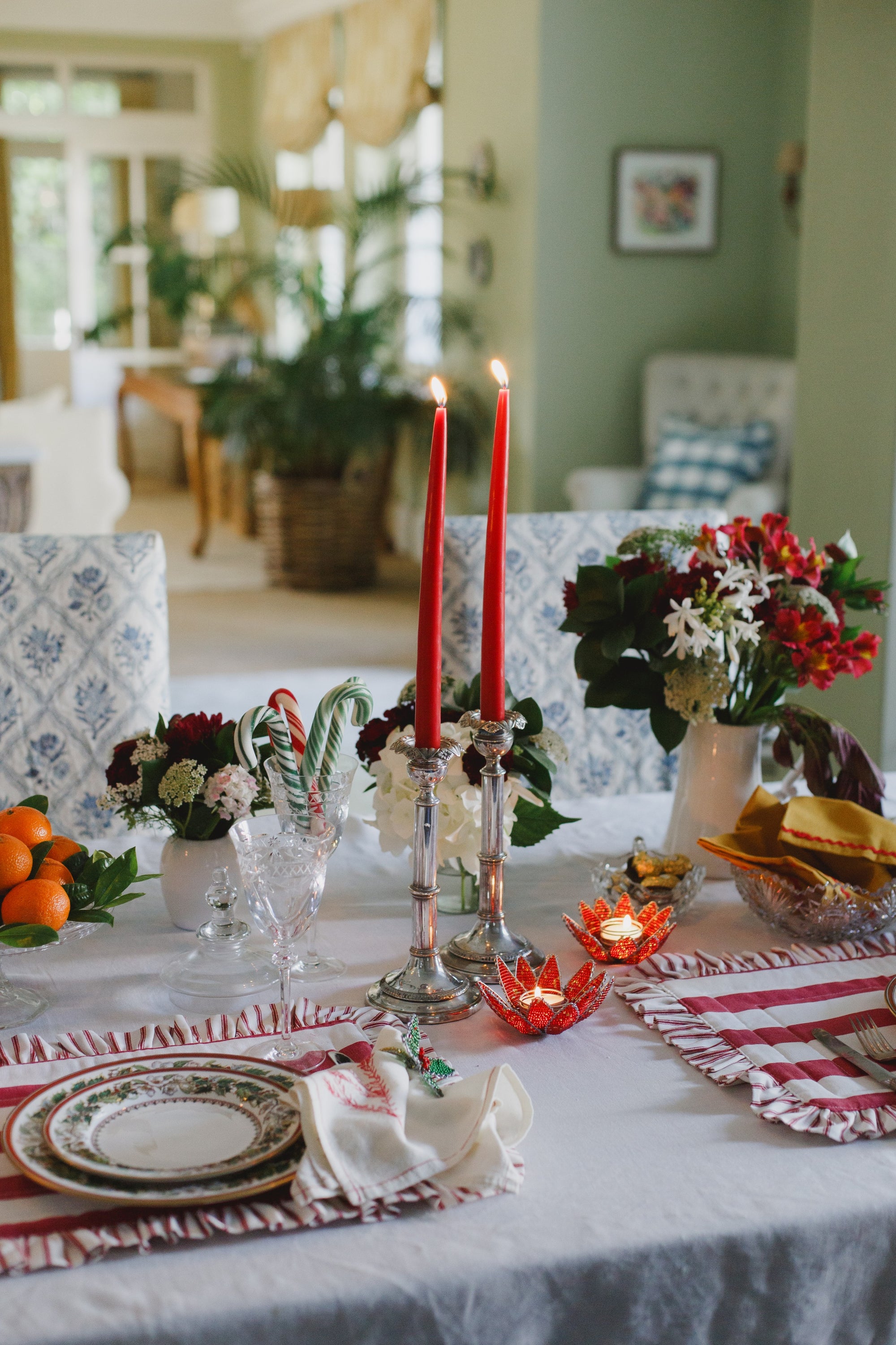 Hand-Beaded Wire Candle Holder — Poinsettia Style