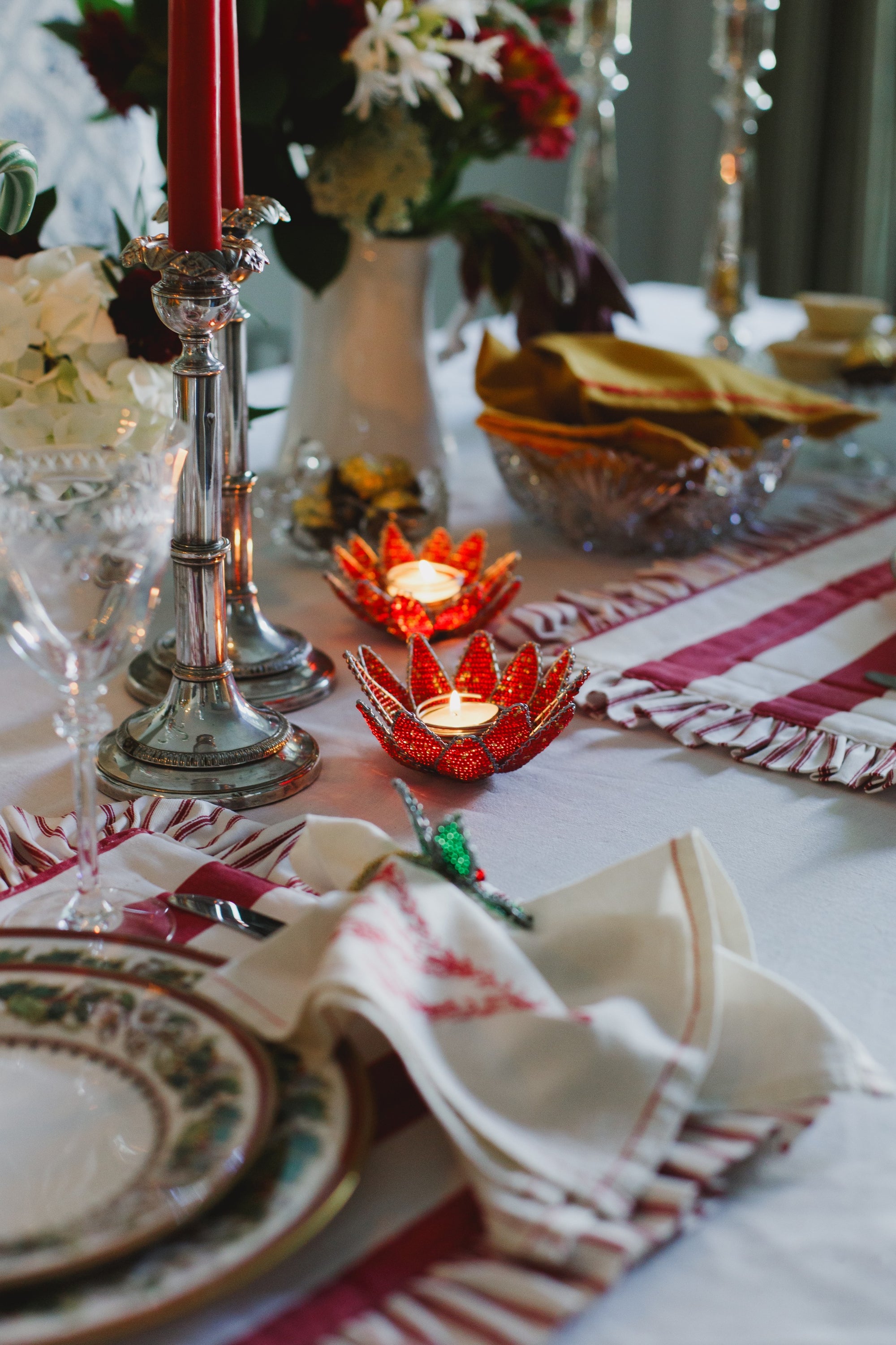 Hand-Beaded Wire Candle Holder — Poinsettia Style