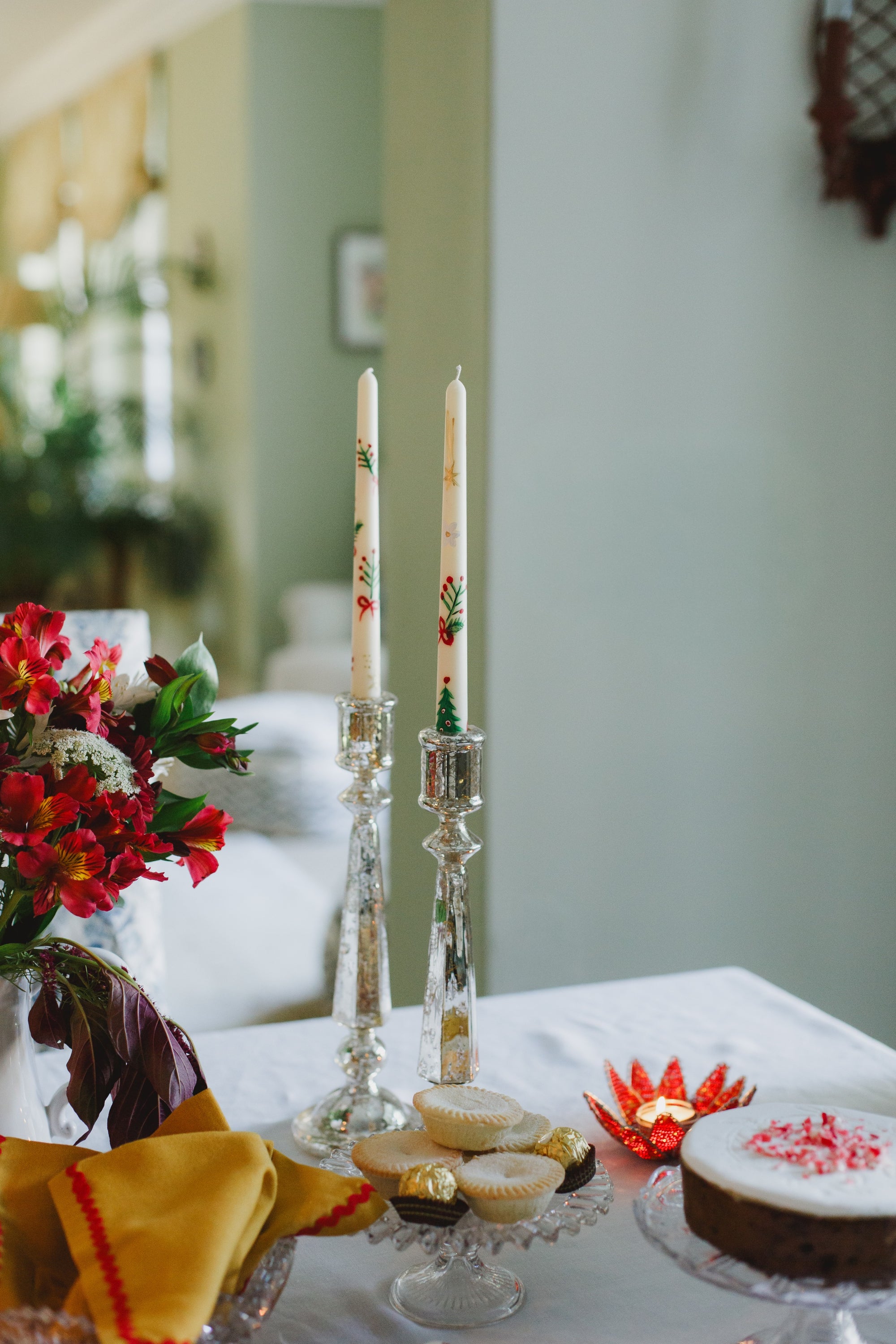 Hand-Painted Christmas Dinner Candles