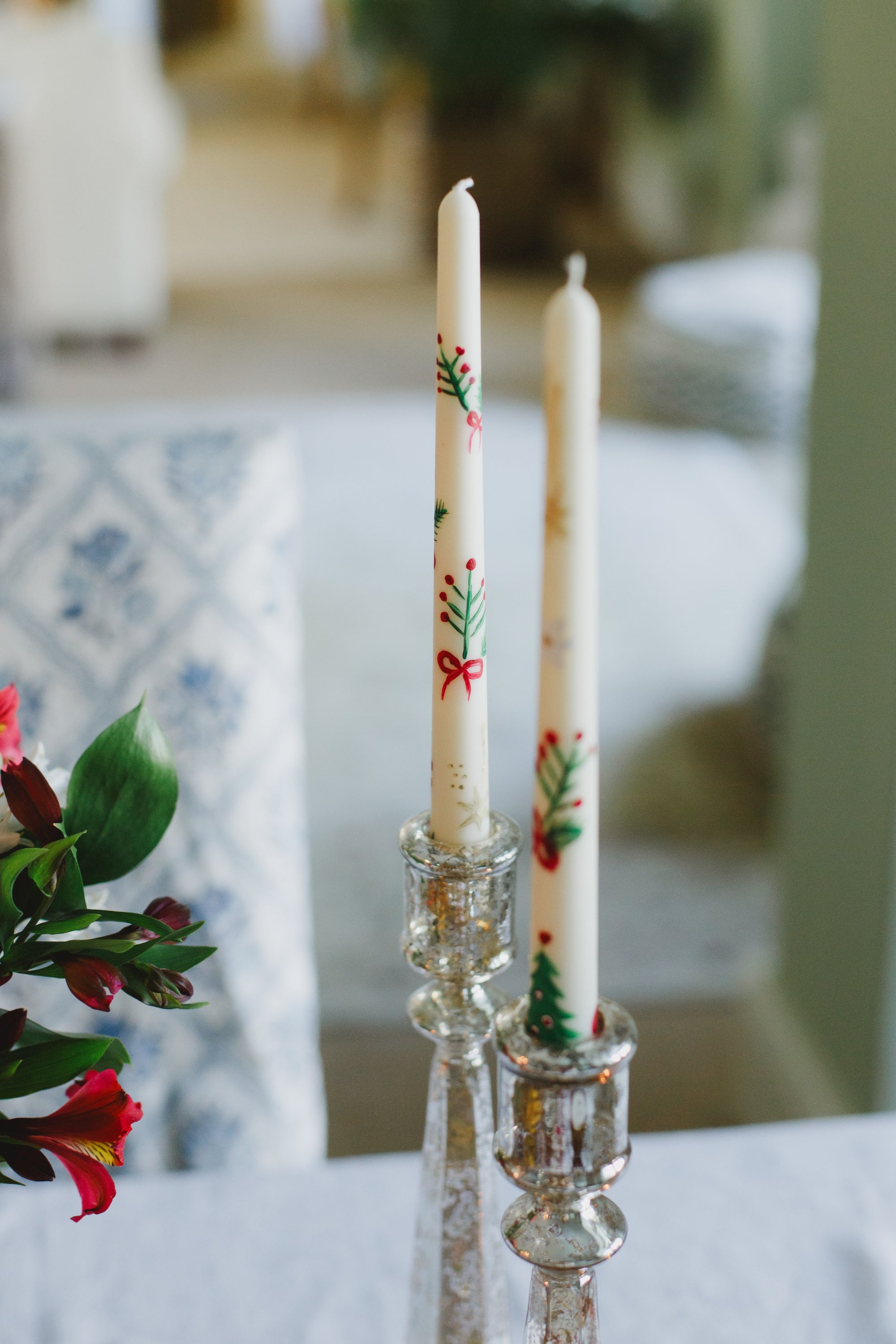 Hand-Painted Christmas Dinner Candles