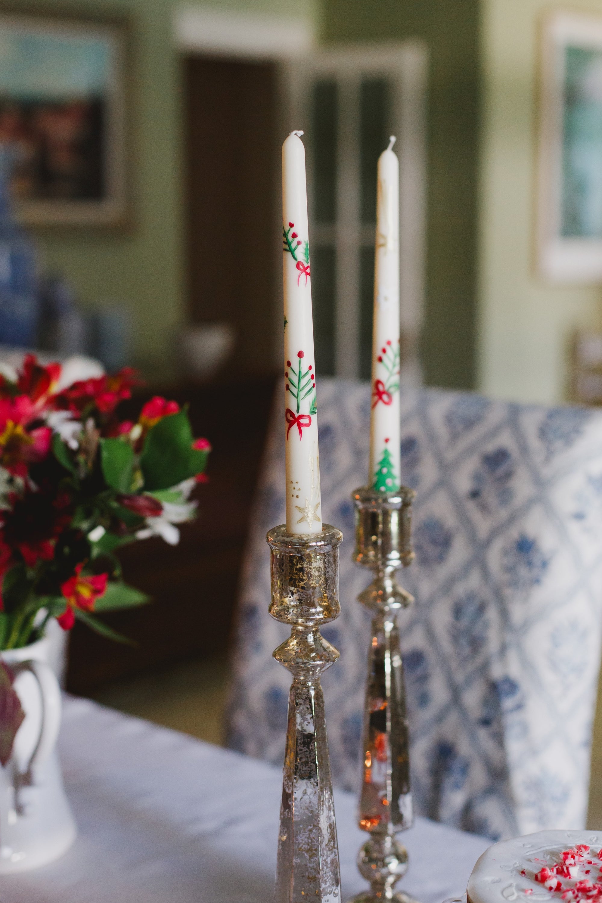 Hand-Painted Christmas Dinner Candles